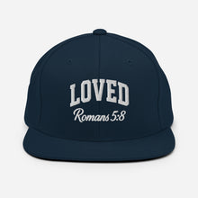 Load image into Gallery viewer, Christian Snapback Hat Loved Romans 5:8