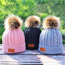 Load image into Gallery viewer, Children's winter knitted hats heavy knit with or without bobble great choice of colours-J and p hats -
