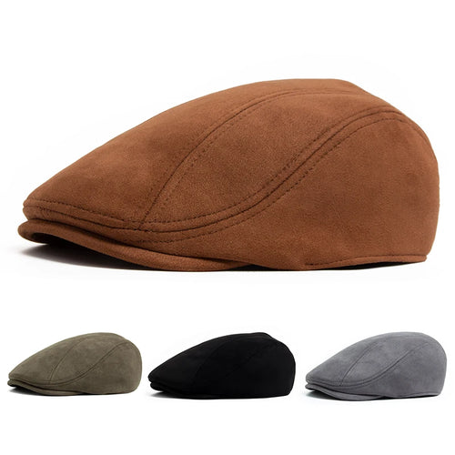 Mens Flat Cap - Winter suede style cap