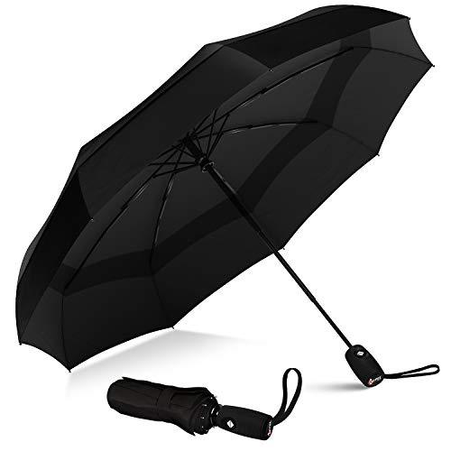 Umbrella Windproof Repel Double Vented Travel Umbrella with Teflon Coating (Black) - J and p hats Umbrella Windproof Repel Double Vented Travel Umbrella with Teflon Coating (Black)