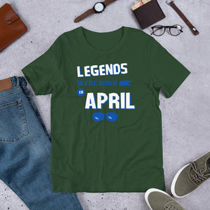 Birthday t shirt- legends were born in April - j and p hats 