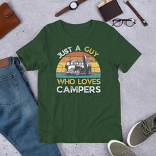 Load image into Gallery viewer, Just A Guy Who Loves Campers T shirt - J and P Hats 