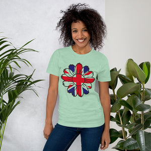 Union Jack t-shirt flower pattern, custom ladies t-shirt | j and p hats