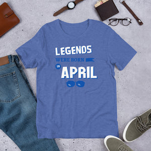 Birthday t shirt- legends were born in April - j and p hats 